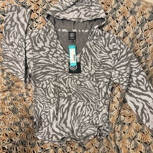 Gray Zebra Print Women's Hoodie Top